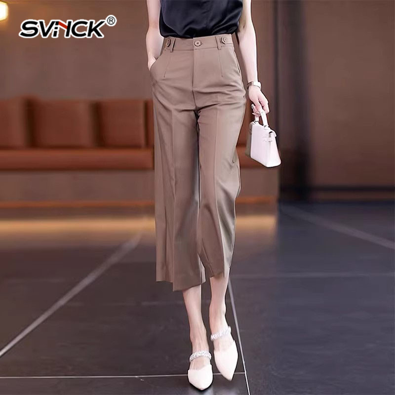 咖色冰丝阔腿七分裤女夏薄款2026