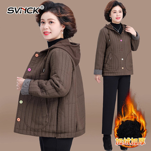 加绒加厚连帽棉衣女中老年人保暖舒适洋气女装衣服休闲百搭外套