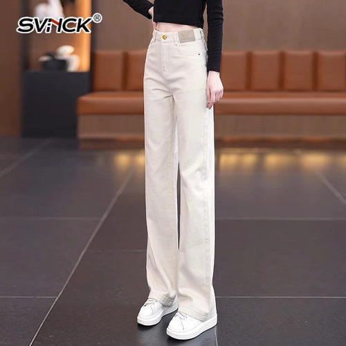 纯棉软阔腿牛仔直筒裤女春秋季