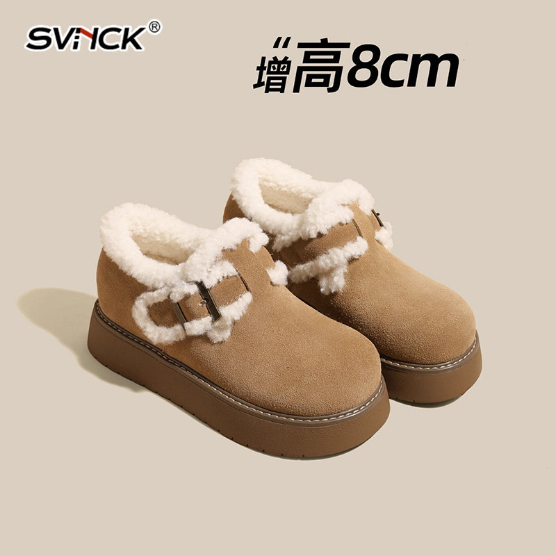 8cm内增高加绒加厚勃肯百搭雪地靴女新款厚底保暖低帮棉鞋子