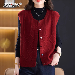 圆领红色麻花马甲背心毛衣女春秋款宽松无袖针织内搭开衫外穿上衣