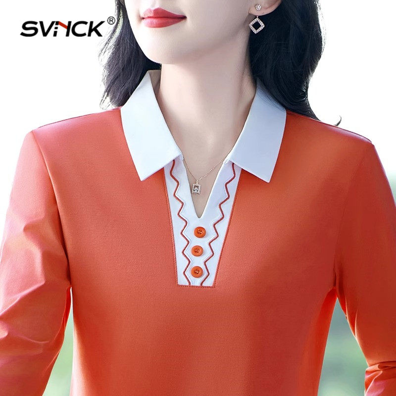 轻奢长袖t恤女春秋2025新款时尚妈妈polo衫纯棉宽松打底上衣翻领