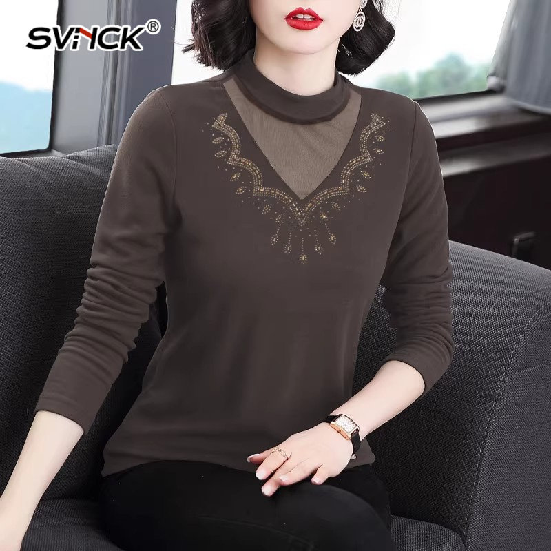 时尚半高领长袖打底衫女设计感内搭中年妈妈百搭网纱t恤上衣,女装/女士精品,T恤,淘宝优惠券,粉丝福利购,淘宝优惠卷