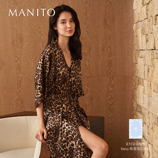 MANITO/曼尼陀Jungle 豹纹女士桑蚕丝睡袍真丝家居服睡衣