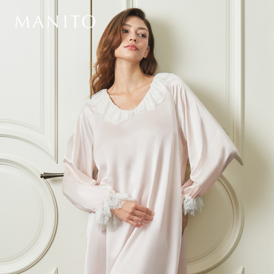 MANITO/曼尼陀Court蕾丝连衣裙双层蕾丝领22姆米桑蚕丝睡裙A字裙