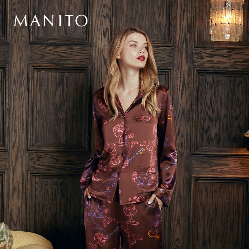 manito桑蚕丝手绘图案睡衣睡裤