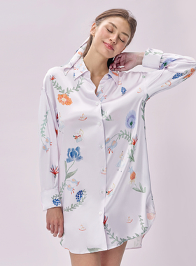 MANITO迪士尼爱丽丝合作系列 Fantasy Forest桑蚕丝女士长袖衬衫