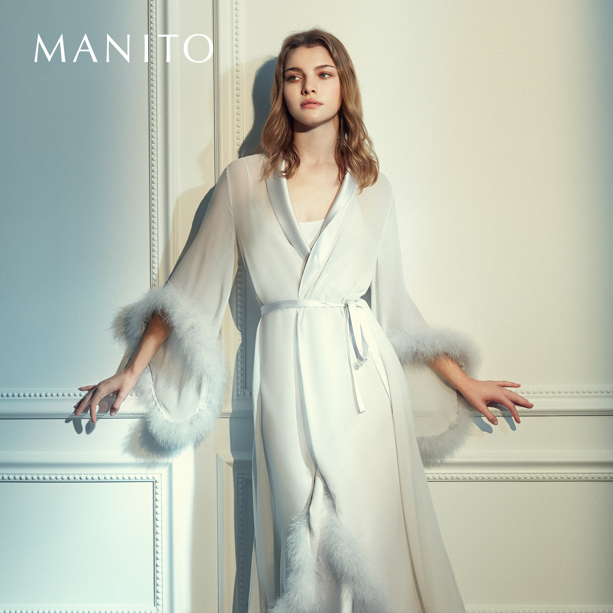 MANITO/曼尼陀Diva羽毛长睡袍拼接礼服桑蚕丝家居服,女士内衣/男士内衣/家居服,睡袍/浴袍,淘宝优惠券,粉丝福利购,淘宝优惠卷