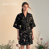 真丝印花短睡袍蚕丝家居服时尚 MANITO 曼尼陀Irisette