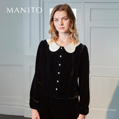 MANITO 舒适桑蚕丝 曼尼陀Doll娃娃领真丝丝绒睡衣家居服套装