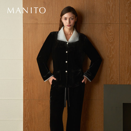 MANITO/曼尼陀Poetic女士纱领优雅丝绒桑蚕丝家居服套装保暖秋冬