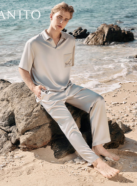 MANITO/曼尼陀Remington男士家居服套装 可外穿短袖桑蚕丝睡衣