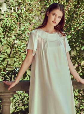 MANITO/曼尼陀Angela 短袖长裙廓形宽松优雅真丝花边