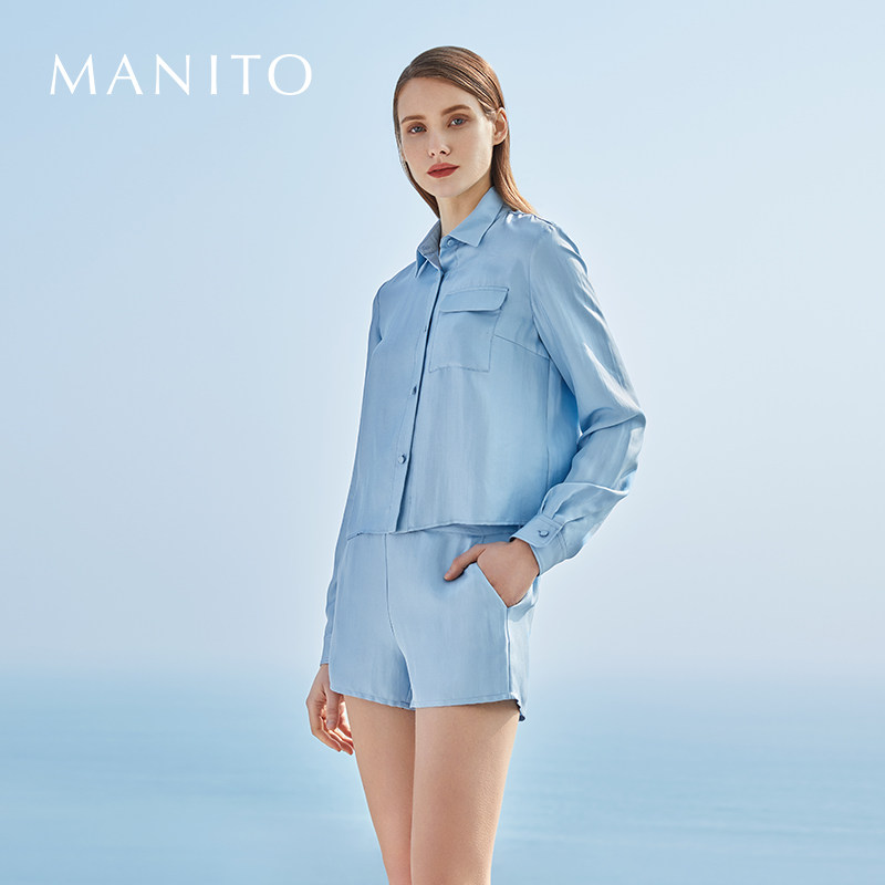 manito曼尼陀桑蚕丝长袖短裤睡衣