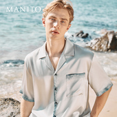 曼尼陀Inkmark男士 短袖 家居服套装 MANITO 印花桑蚕丝睡衣新品