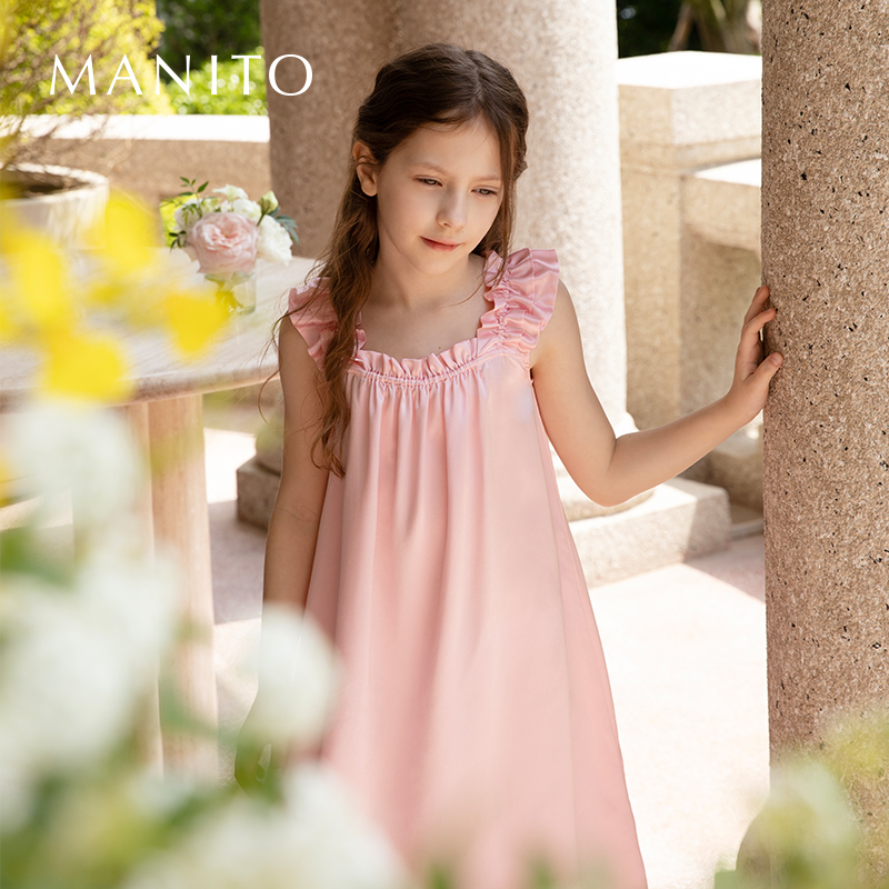manito儿童连衣裙木耳花边
