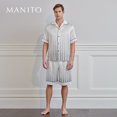 Cubes男士真丝睡衣短套装