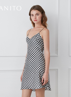 MANITO/曼尼陀Hound Stooth真丝吊带睡裙蚕丝千鸟格
