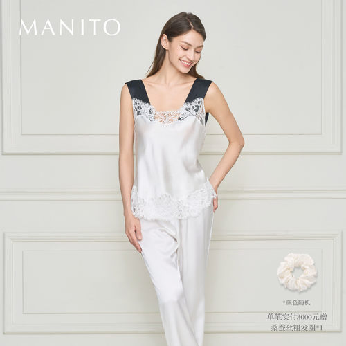 MANITO曼尼陀 Flapper 女士桑蚕丝蕾丝睡衣套装真丝家居服