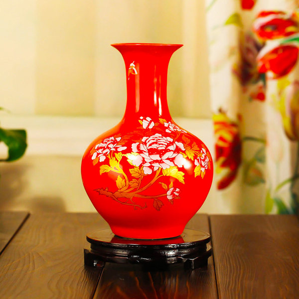 景德镇出产 欢畅 中国红金牡丹花瓶 ¥24包邮(¥34-10)多款可选 送配套底座 景德镇出产 欢畅 中国红金牡丹花瓶 ¥24包邮(¥34-10)多款可选 送配套底座