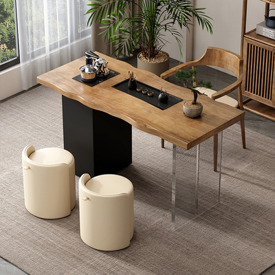 实木阳台茶桌椅组合现代简约小户型家用客厅原木亚克力迷你泡茶台