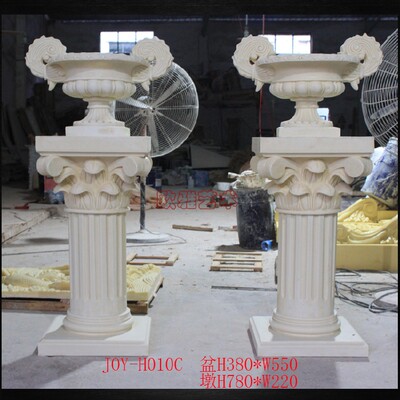 GRC玻璃钢人造砂岩罗马柱墩花盆雕塑水钵花园小区绿化装饰花摆件