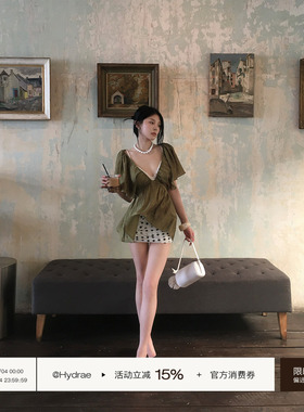 Hydrae 禧1嘤 复古波点包臀半身裙女夏辣妹修身显瘦抽褶低腰短裙
