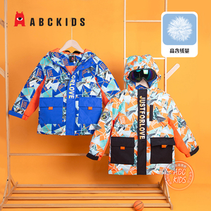 abckids童装男童羽绒服带眼镜羽绒外套2023冬季新款男孩滑雪服潮