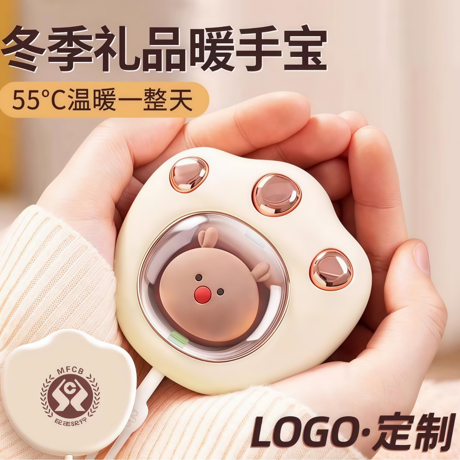 猫爪USB充电暖手宝定制logo