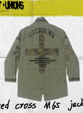 RIOTUNIONS25FW美式复古迷彩M65风衣中长款十字拼接可调节外套