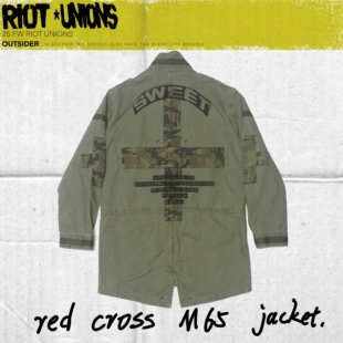 RIOTUNIONS25FW美式复古迷彩M65风衣中长款十字拼接可调节外套