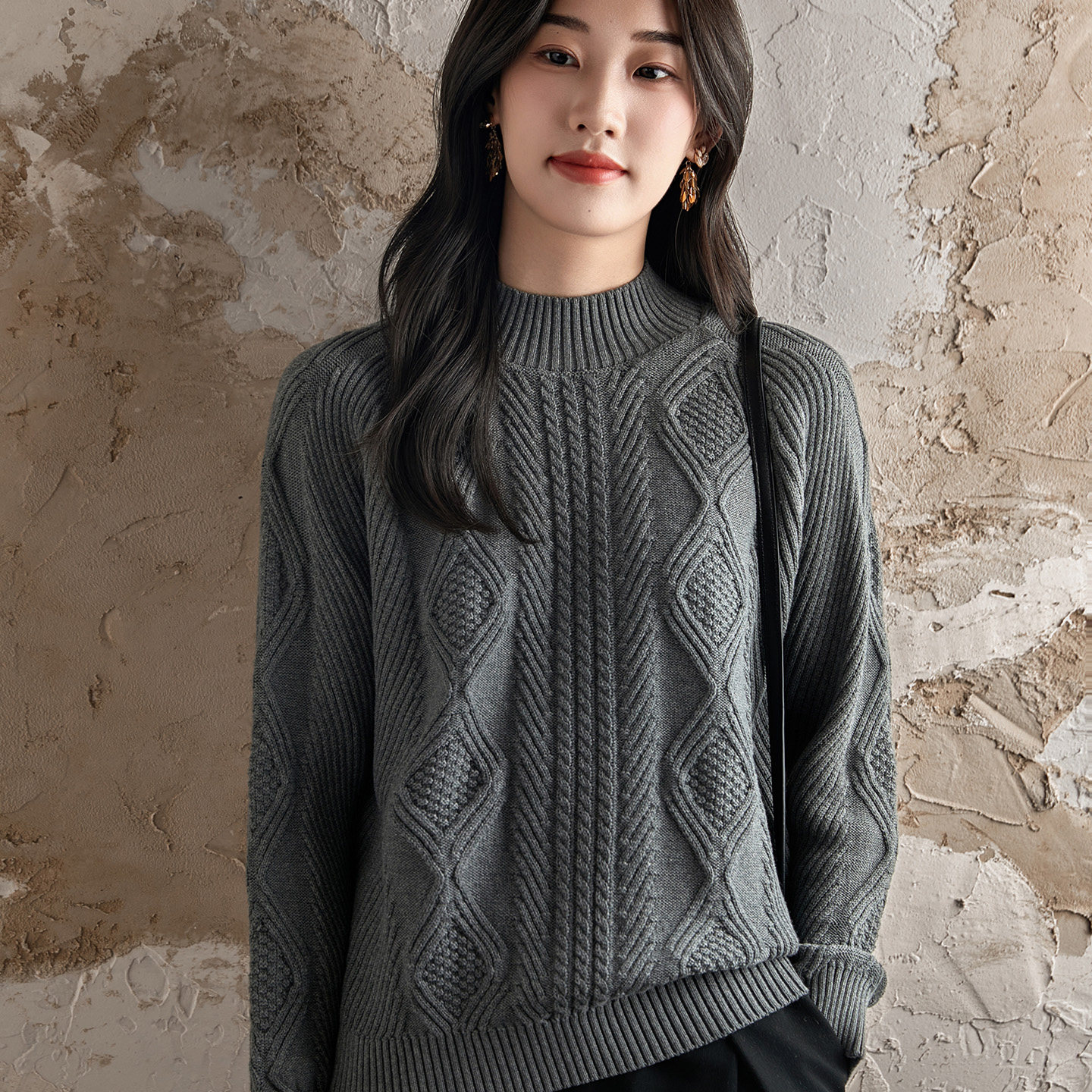 双莲100%纯棉毛衣女麻花加厚冬装新款上衣全棉高端春秋针织打底衫