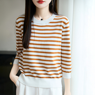 双莲100%纯棉T恤女针织衫七分袖春秋中袖上衣全棉高档夏装体恤潮