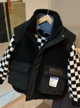 儿童夹棉马甲男童秋冬洋气摇粒绒马夹秋季休闲背心保暖外穿帅气潮