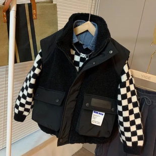 儿童夹棉马甲男童秋冬洋气摇粒绒马夹秋季休闲背心保暖外穿帅气潮