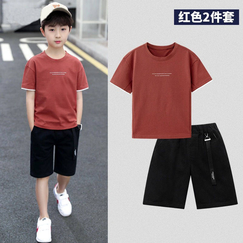 男童夏季短袖套装休闲中大童帅气小男孩圆领薄款T恤五分裤两件套