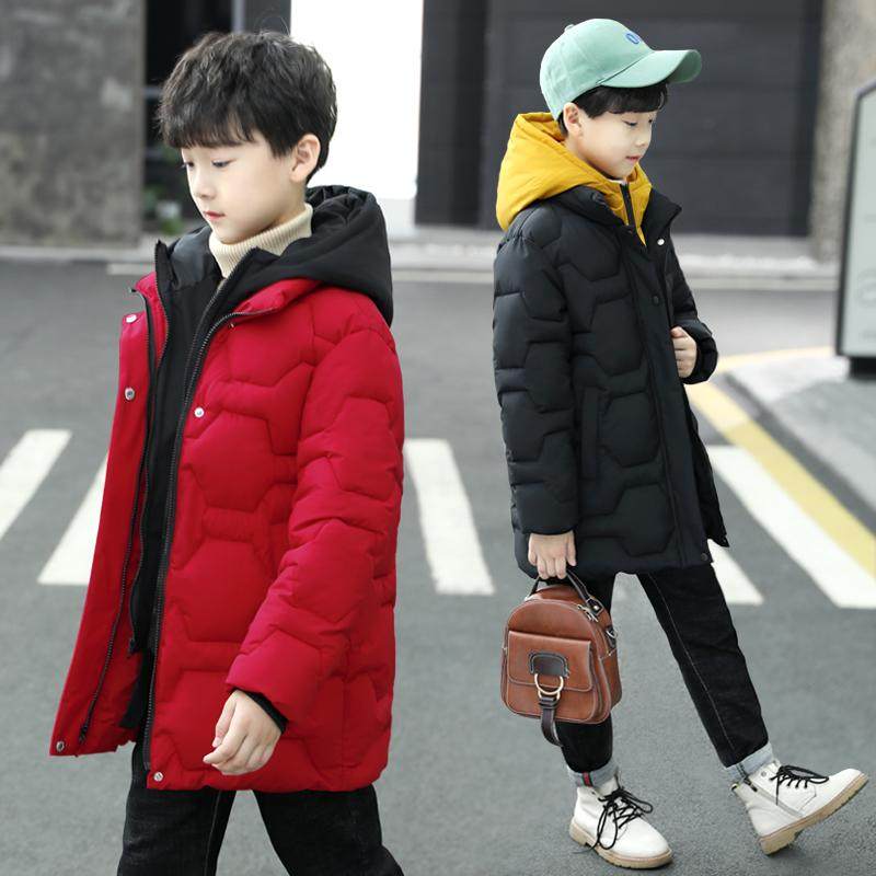 男童棉衣假两件冬季保暖加厚连帽中长款棉服中大童小男孩帅气棉袄