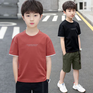 男童短袖套装夏季中大童休闲短裤帅气小男孩圆领t恤五分裤两件套