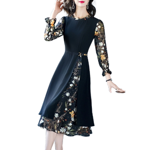 黑色初秋装洋气高贵连衣裙女士2025新款高端气质品牌长袖妈妈裙子