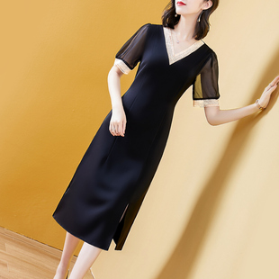 气质连衣裙夏女神范2025夏新款修身遮肉名媛开叉女人味裙