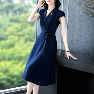 减龄气质纯色裙子 显瘦中长款 贵夫人连衣裙高档高级女夏装 2024新款