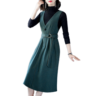 背心裙秋冬款两件套装气质显瘦2025新款马甲裙女中长款背带连衣裙