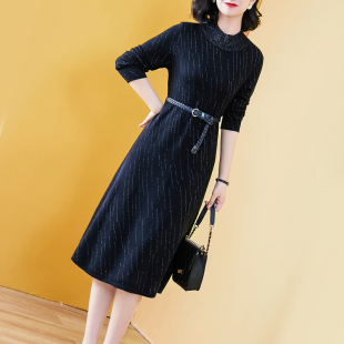 高端针织毛衣连衣裙中年女2023新款 亮丝藏肉欧货黑色奢华大牌 时尚