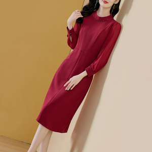 酒红配大衣连衣裙女2025春秋新款正式场合婆婆妈妈参加婚礼服长款