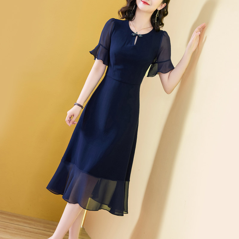 新中式短袖雪纺2025夏季新款古风显瘦中年妈妈气质改良旗袍连衣裙