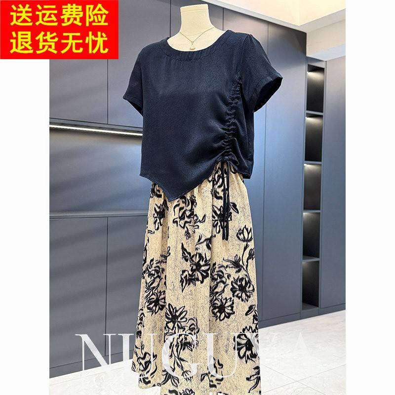 时尚洋派妈妈装雪纺洋装套装女短袖夏装新款气质中年裙子两件套