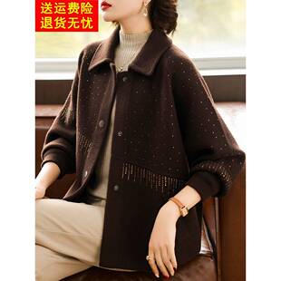 妈妈春装洋气短款外套中年女装春秋装2025新款中老年时尚毛呢上衣