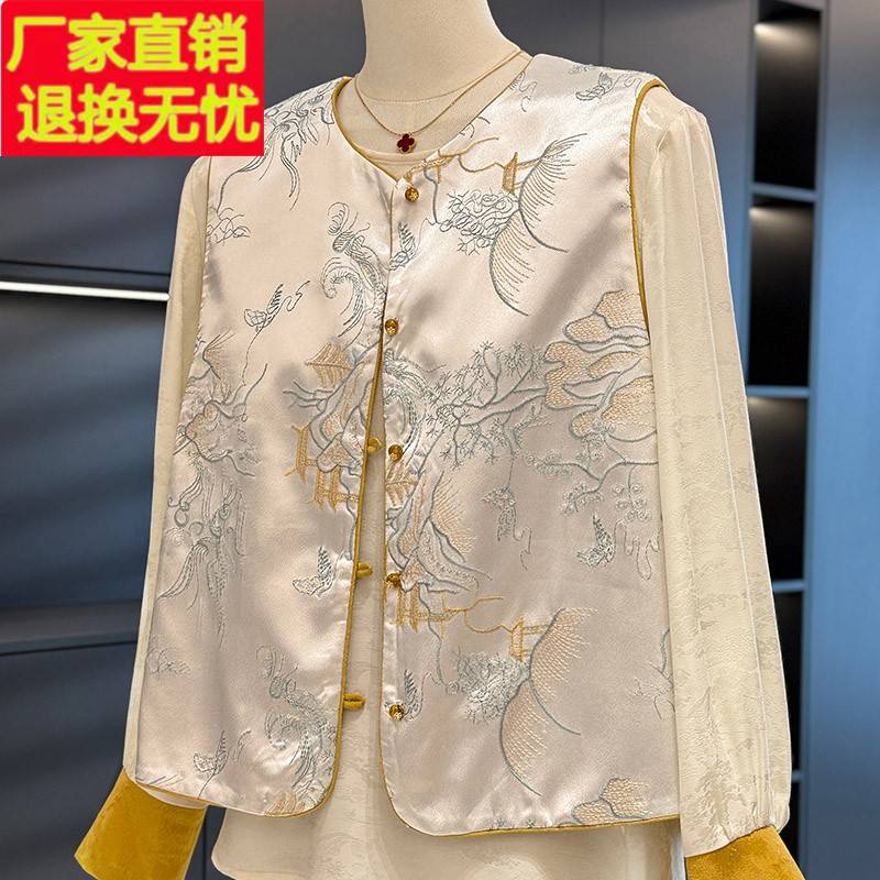 新中式国风妈妈装马甲套装女春装新款上衣气质百搭中年妇女两件套