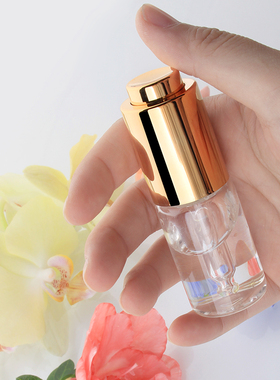 HOPECK电镀金银按压滴管盖透明管制玻璃瓶分装20牙10-30ml精油瓶