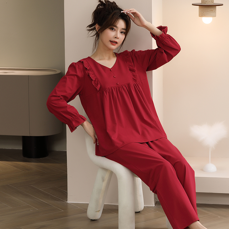 红色睡衣女春秋款纯棉长袖套装2025秋季新款本命年全棉宽松家居服